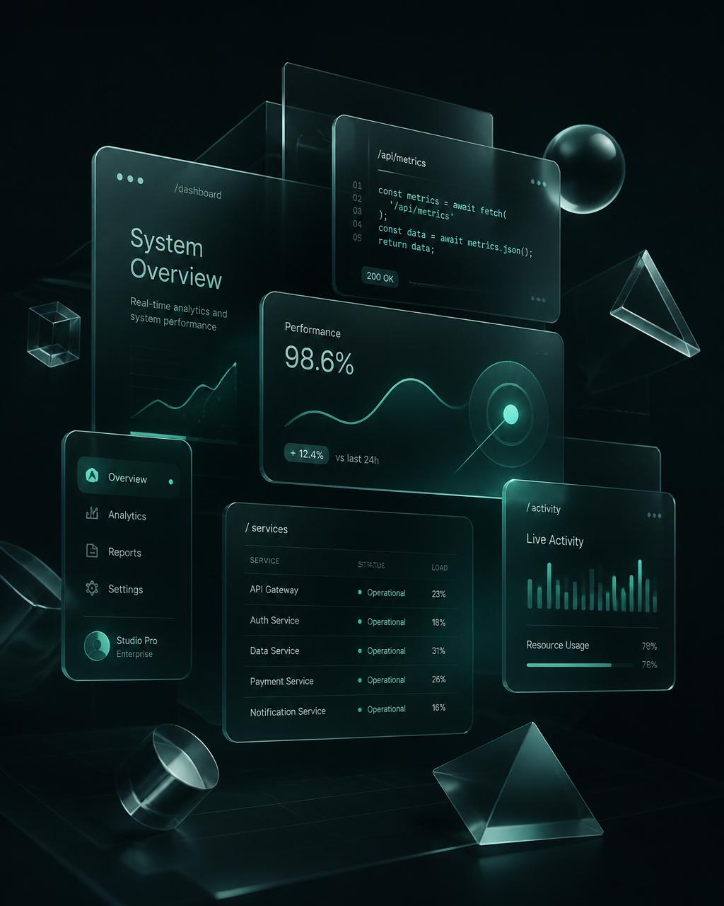 Interface de site premium dentro do notebook